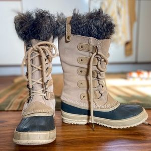 Sorel Joan of Arctic Snow Boot Tan and Navy